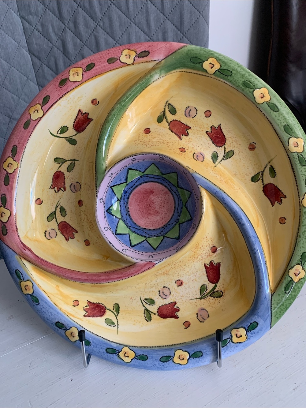 #545 Painted Swirl Serving Bowl in Yellow, Blue, Green, Pink